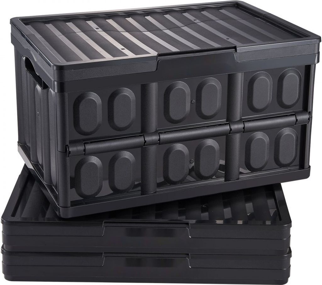 3er-Set 45L Profi Klappbox - Transportbox aus PP mit Deckel - Faltbare Aufbewahrungsbox mit Handgriffen - Stapelbare Kisten - Storage Box für Tran...