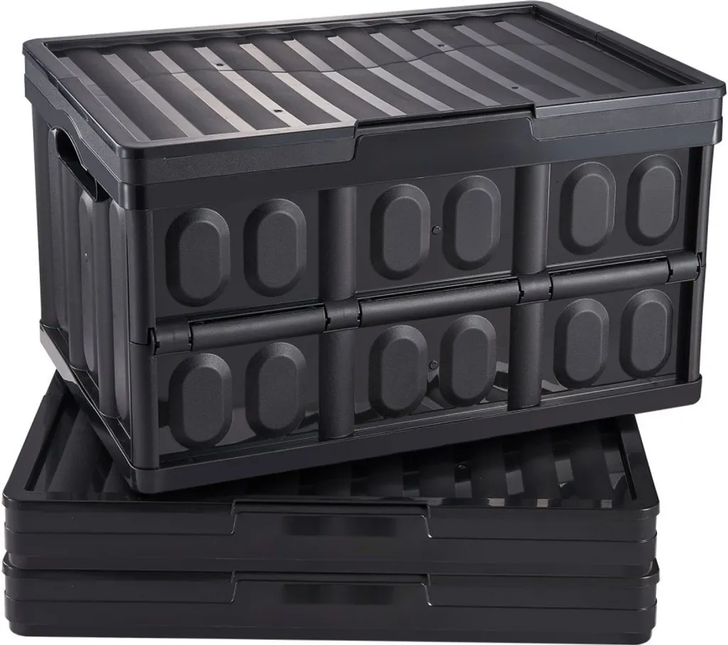 Caisse de Rangement Pliable 45L avec Couvercle et Poignées - Lot de 3