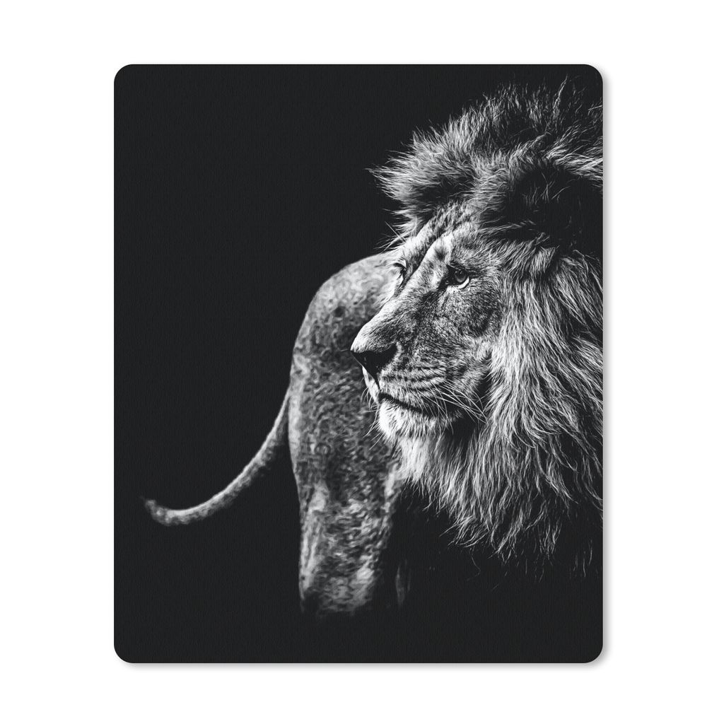MuchoWow Mauspad Mousepad Tiere - Wild - Löwe - Schwarz - Weiß 30x40 cm - Mousepads - Maus Mat - Pad - Mausunterlage - Mausmatten