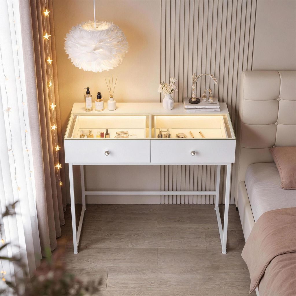 VANITII Coiffeuse avec éclairage LED Blanc 100 x 55 x 81 cm Image du produit 
