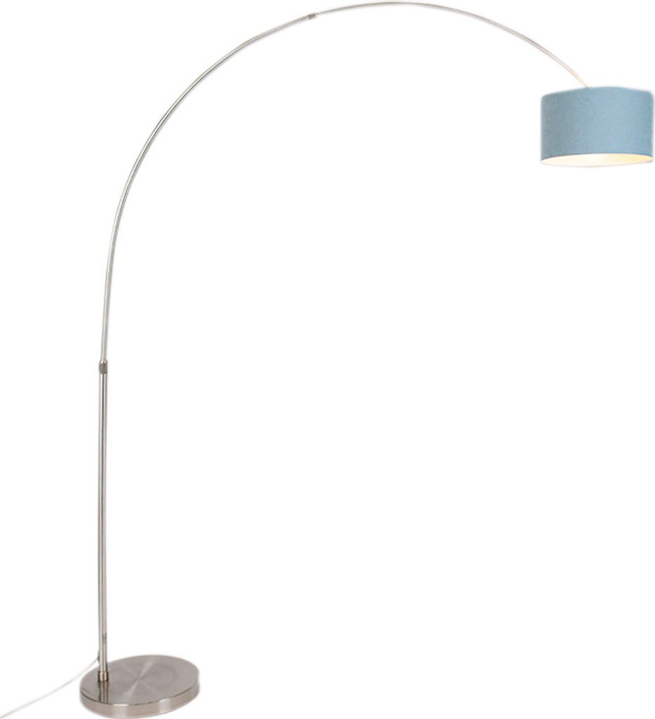 QAZQA - Modern Bogenleuchte I Bogenlampe I Lampe I Leuchte Stahl I Silber I nickel matt mit 35I35I20 blau verstellbarem Schirm - XL I Wohnzimmer I ...