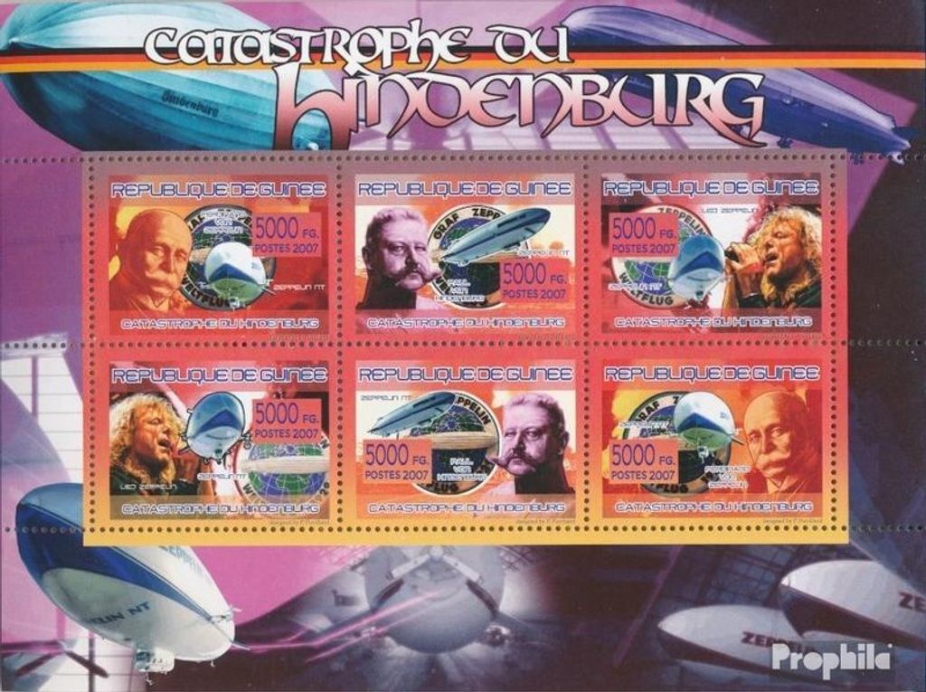 Briefmarken Guinea 2007 Mi 5250-5255 Kleinbogen (kompl. Ausgabe) postfrisch Hindenburgs Katastrophe