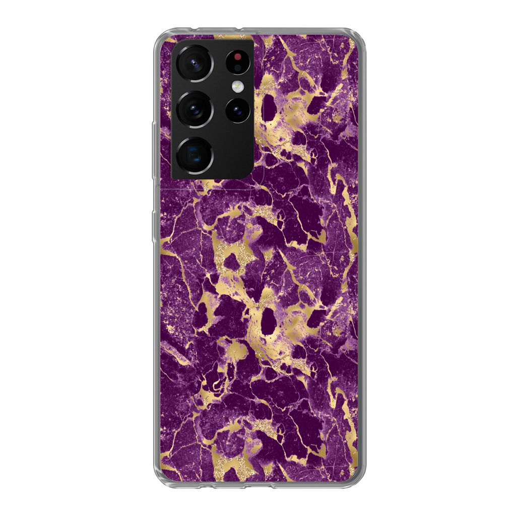 MuchoWow Handyhülle Schutzhülle Hülle für Samsung Galaxy S21 Ultra Gold - Luxus - Marmor - Muster Silikon Softcase Handy Hülle - Mobiltelefon