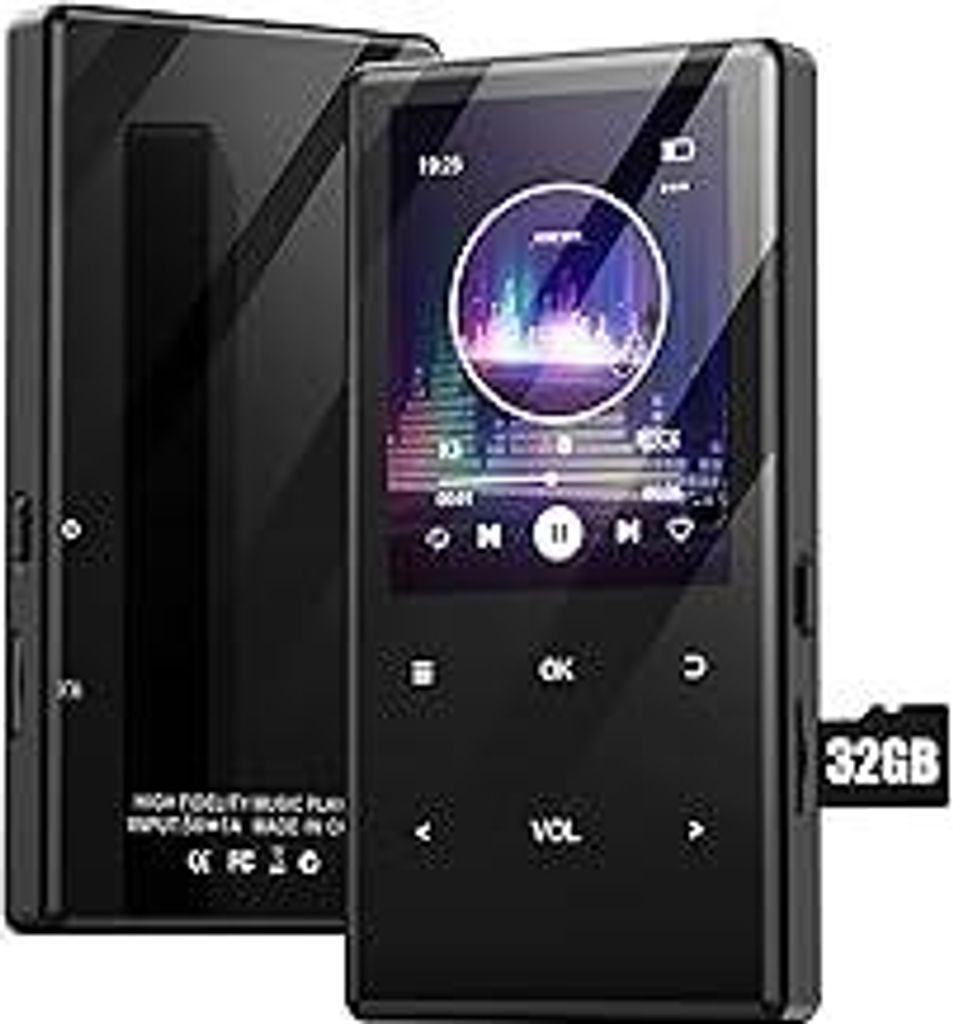 MP3-Player Bluetooth 5.0, 2,4 Zoll tragbarer MP3-Player 64 GB – HiFi-Audio-Player mit FM-Radio, Recorder, E-Book, 240 x 320 Bildschirm, Typ C