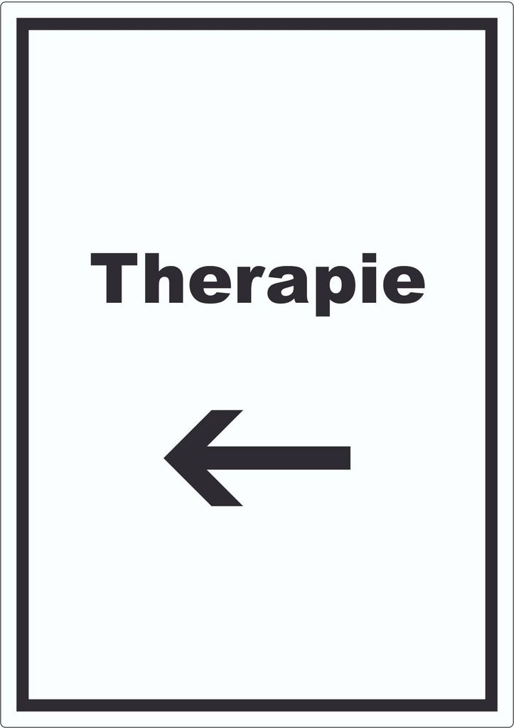 Therapie Aufkleber mit Text und Richtungspfeil links Raum Behandlung hochkant A6 (105x148mm)