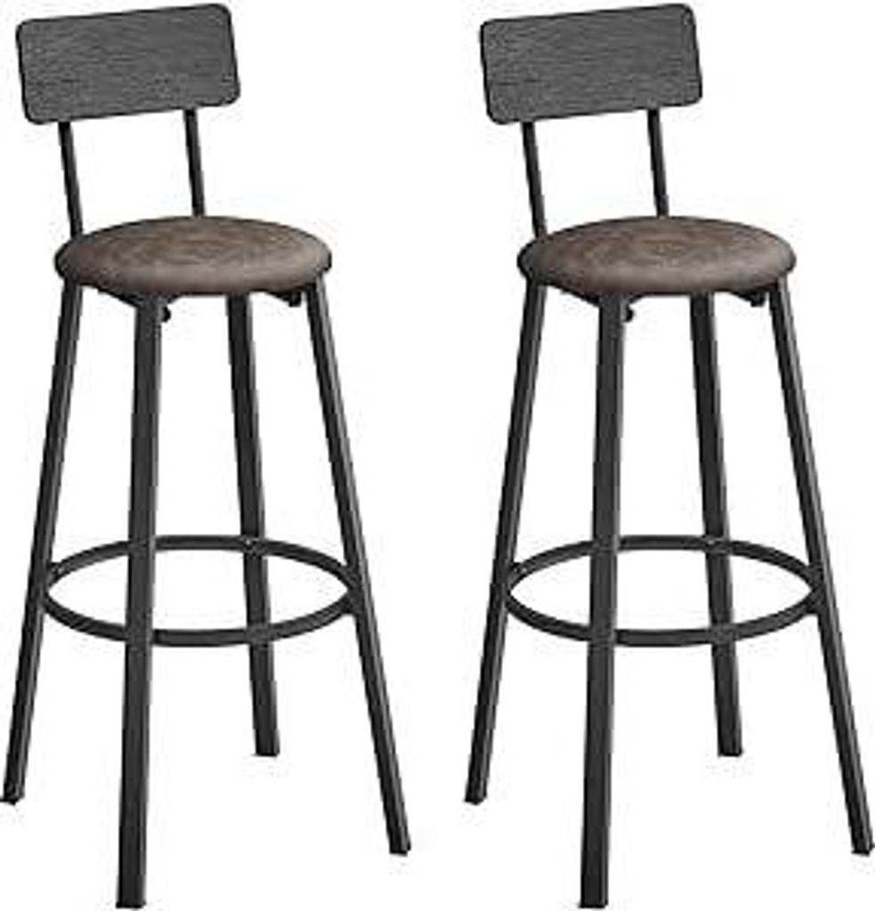 VASAGLE Barhocker, 2er Set, Küchenstuhl, gepolstert, PU, Sitz 75,5 cm, Fußstütze, einfache Montage, Industrie, Esszimmer, Küche