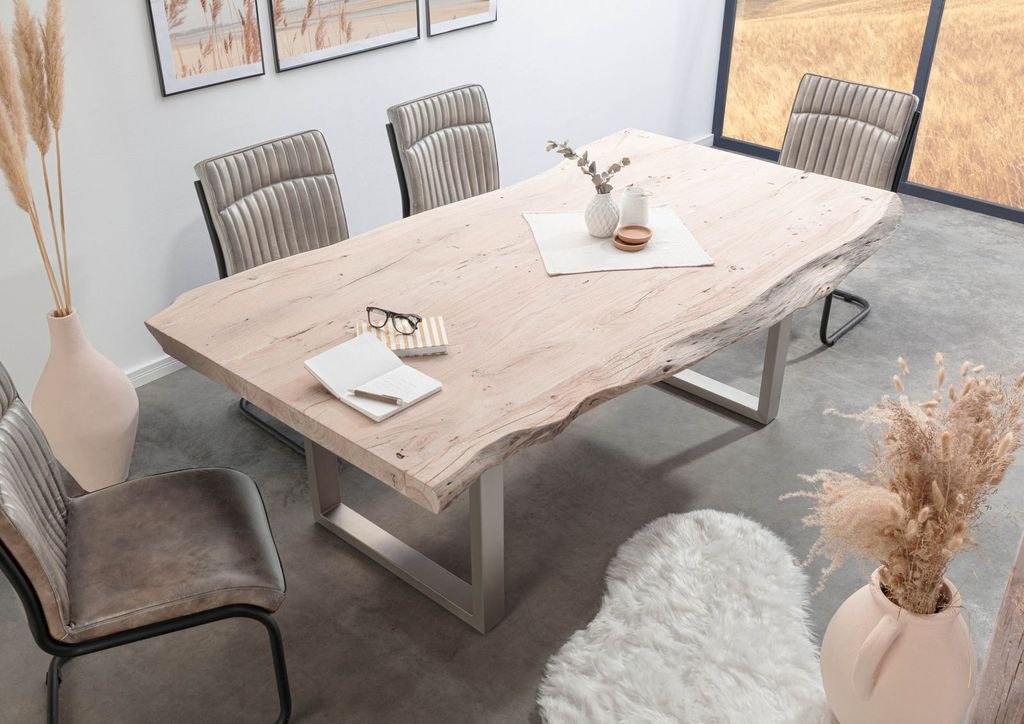 MASSIVMOEBEL24 Baumtisch Akazie 170x110x78 Natural Stone lackiert FREEFORM #127
