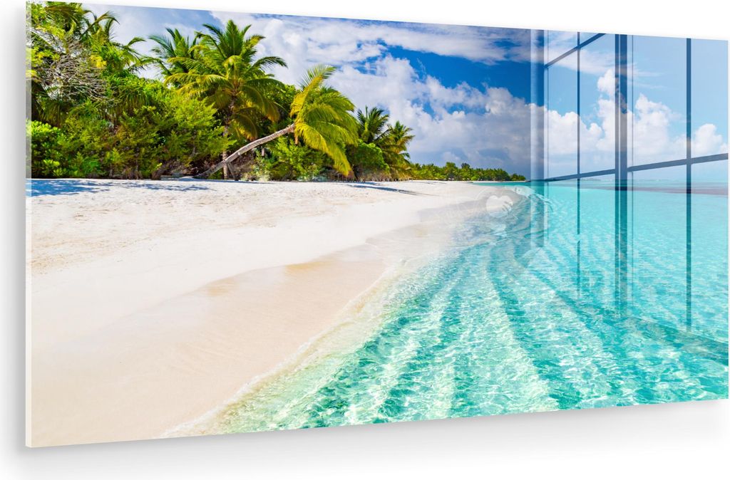 MuchoWow Glasbilder - Bilder auf Wandbild - Foto auf Glas Palme - Meer - Tropisch 120x60 cm Wanddekoration aus Glas - Acrylglasbild - Acrylbilder -...
