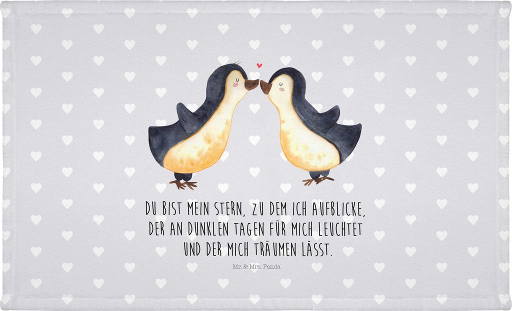 Mr. & Mrs. Panda Handtuch Pinguin Liebe - Grau Pastell - Geschenk, Flauschtuch, 50x100, Paar, Freundin, Verlobung, gesichtshandtuch, Vertraut, gesi...
