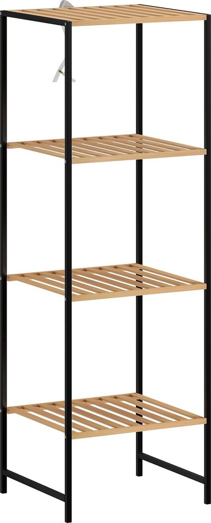 Standregal Badregal aus Bambus und Stahl, mit 4 Ablagen, 4-stöckiges Bücherregal, 36,5 x 33 x 110 cm, Natur