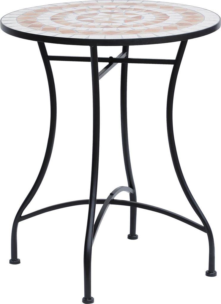 Fortuna Lai Gartentisch Mosaiktisch rund Ø60 cm, Balkontisch Beistelltisch aus Stahl und Keramik in Orange und Weiß, Höhe 71 cm für Garten & Ba...