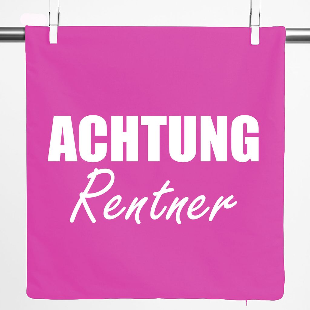 Huuraa Kissenbezug Achtung Rentner Schriftzug 40x40cm Fuchsia Baumwolle Dekokissenbezug Geschenkidee