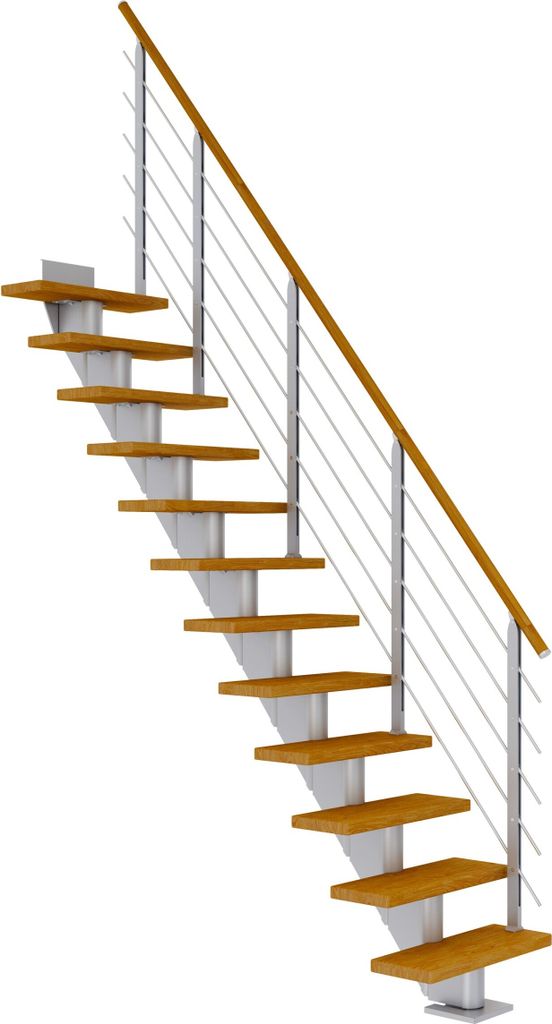 Dolle Mittelholmtreppe Frankfurt Gerade Eiche, geölt 75 cm breit für Geschosshöhen 259 – 301 cm UK Metall Perlgrau inkl. einseitigem Designgel...