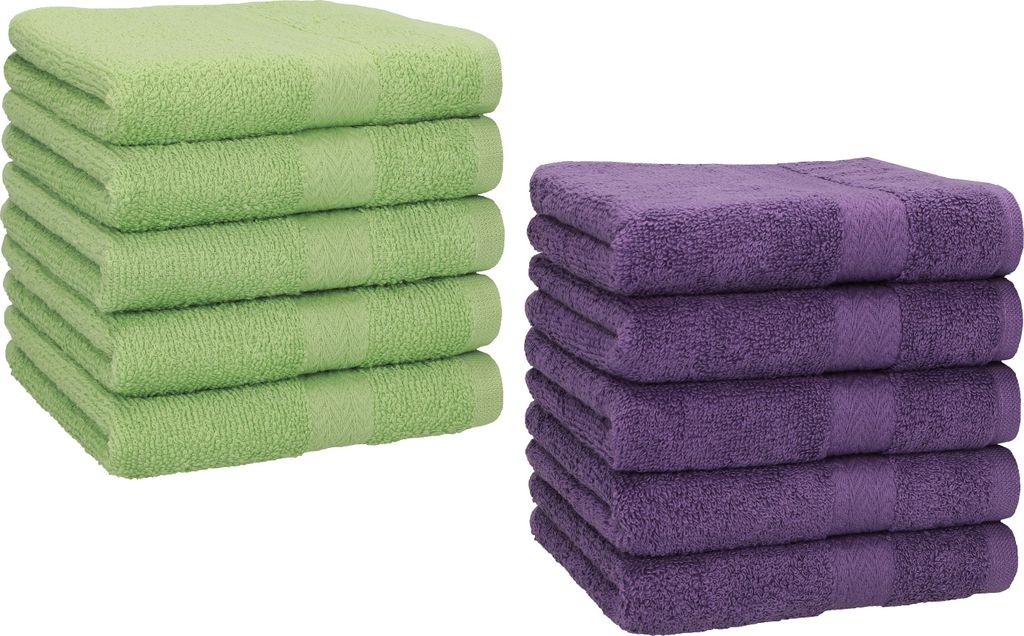 Betz 10 Stück Seiftücher 30x30 cm PREMIUM 100% Baumwolle Farbe: apfelgrün und lila