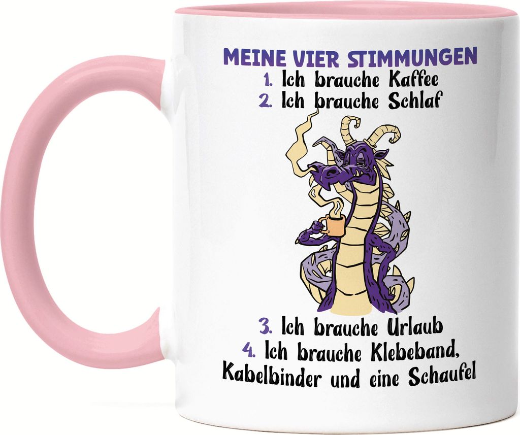 Meine Vier Stimmungen Tasse Rosa Kaffee Schlaf Urlaub Produktbild 