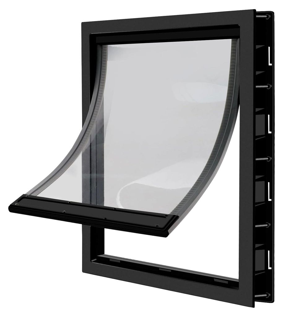 Große Hundeklappe mit transparenter Magnetklappe und einrastbarer Verschlussplatte, Haustür aus PVC-Kunststoff für große Hunde (XL, Schwarz)