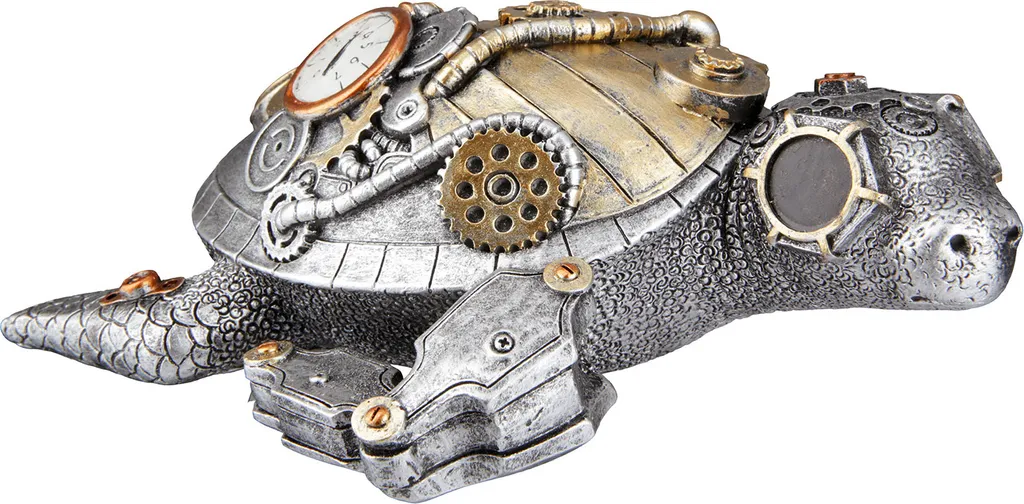 Tortue Steampunk Argentée en résine de 21cm aux détails mécaniques