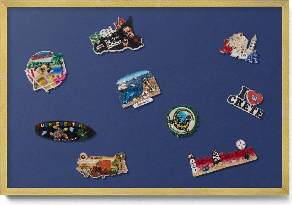 Magnetboard 60x40 cm – Goldener Rahmen – Farbe Marineblau – Magnetische Wandtafel, Magnetpinnwand, Memoboard, Kinderzimmer & Büro