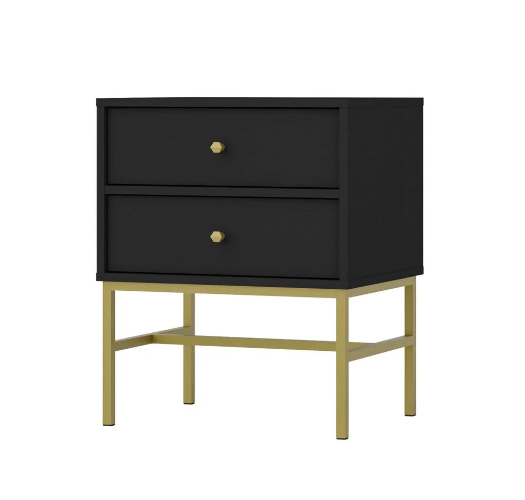 Table de chevet IROS 3 noir graphite et or pour chambre à coucher chic