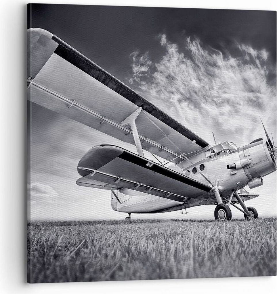 Bild auf Leinwand - Leinwandbild - Einteilig - Flugzeug An-2 Schwarzweiß - 70x70cm - Wand Bild - Wanddeko - Wandbilder - Leinwanddruck - Bilder - ...