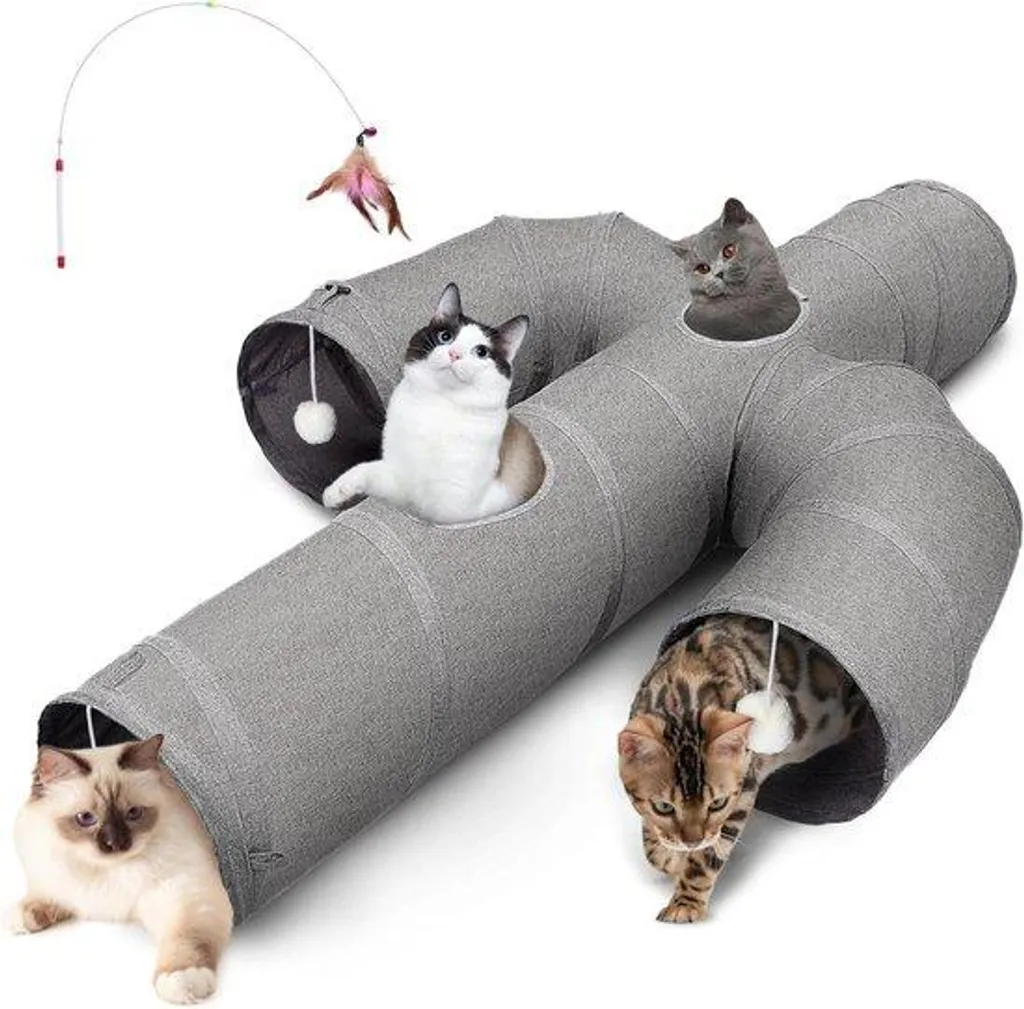 Grand tunnel pour chat pliable gris en forme de cactus de 30 cm de diamètre