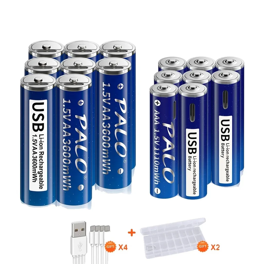 PALO Batterie Litio USB 3600mWh per Trekking Torce e GPS AA AAA Kit 8