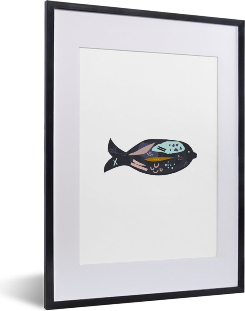 MuchoWow MuchoWow Gerahmtes Poster Fisch - Pastell - Schwarz 30x40 cm - Poster mit zchwarzem Bilderrahmen - Wandposter Schlafzimmer