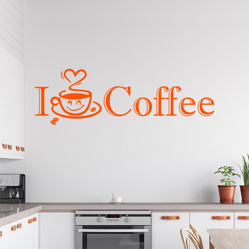 I Love Coffee Wandtattoo in 6 Größen - Wandaufkleber Wall Sticker - Dekoration, Küche, Wohnzimmer, Schlafzimmer, Badezimmer