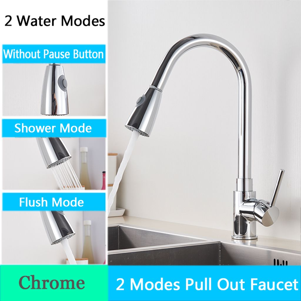 Linuode Gebürstetes Nickel Küchenarmatur Einloch Ausziehbar Auslauf Spülbecken Mischbatterie Stream Sprayer Kopf Chrom/Schwarz Mischbatterie,Chr...