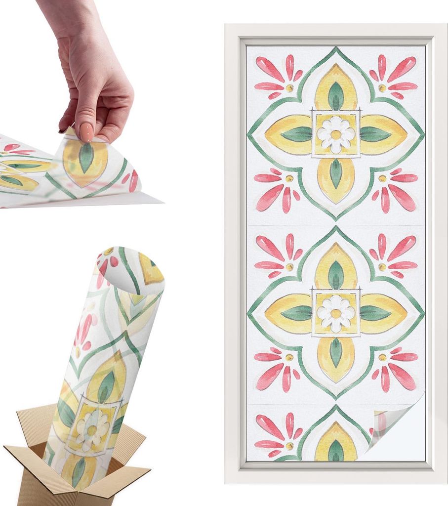 Buntglasfolie für Fenster – 116x50 cm – Stained-Glass-Fensterfolie, dekorativ & blickdicht – Selbstklebende Glasdekorfolie im Buntglas-Desig...