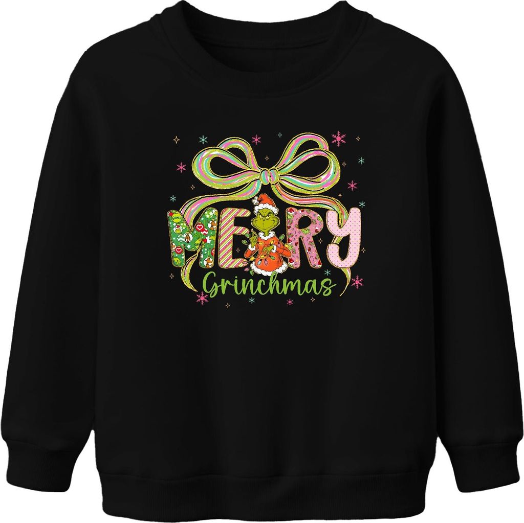 Merry Grinchmas Grinch Weihnachten lustig Geschenk Schleife bunt Uni Kinder Sweatshirt Pullover, Schwarz, 152
