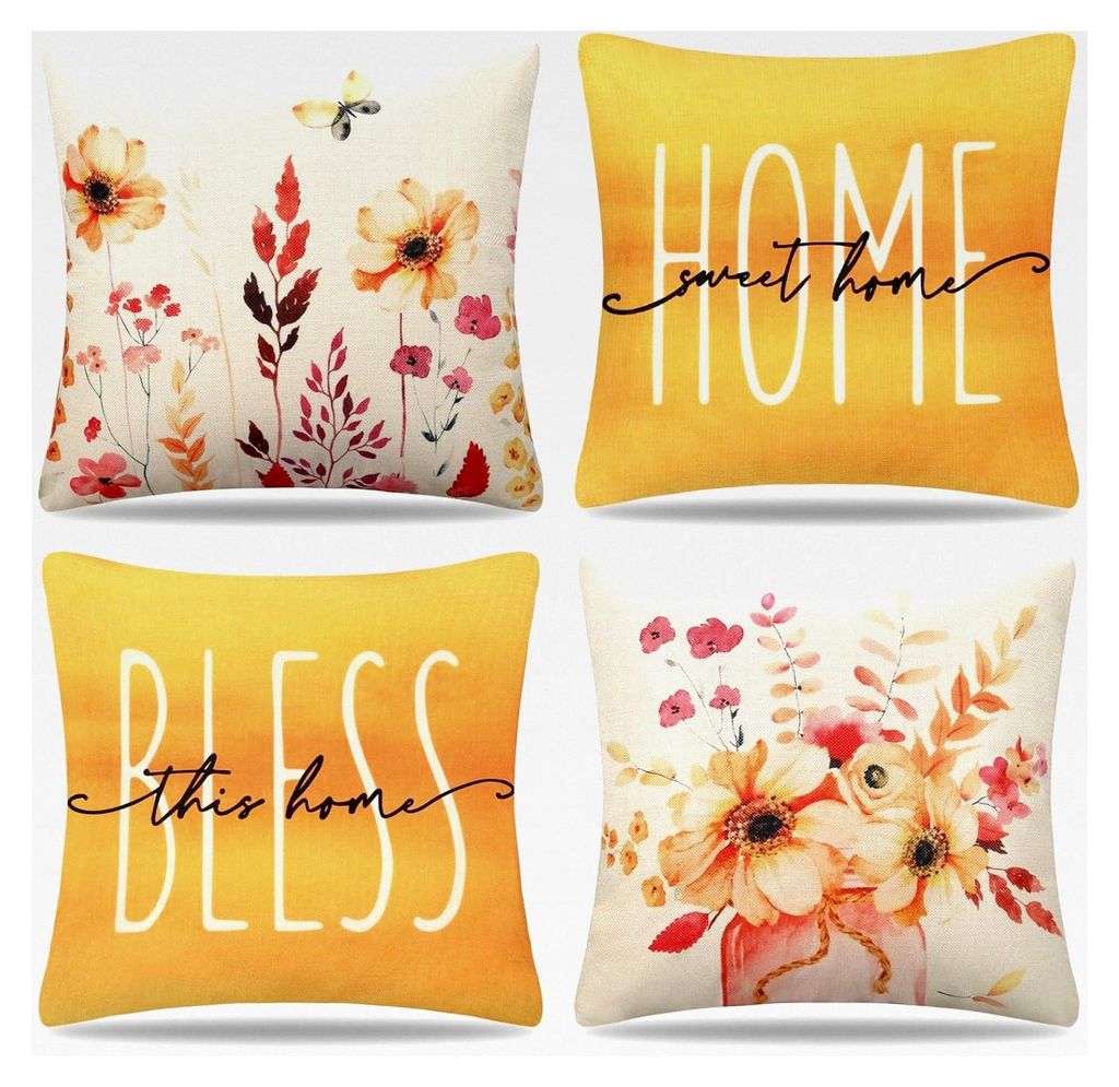 Sofakissenbezug 40x40 cm Herbst Orange Floral 4er Set für Outdoor