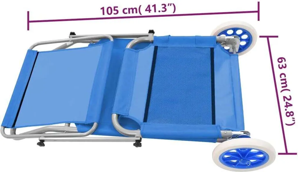 Bain de soleil pliant avec roues et toit pare-soleil - Structure Acier - 11