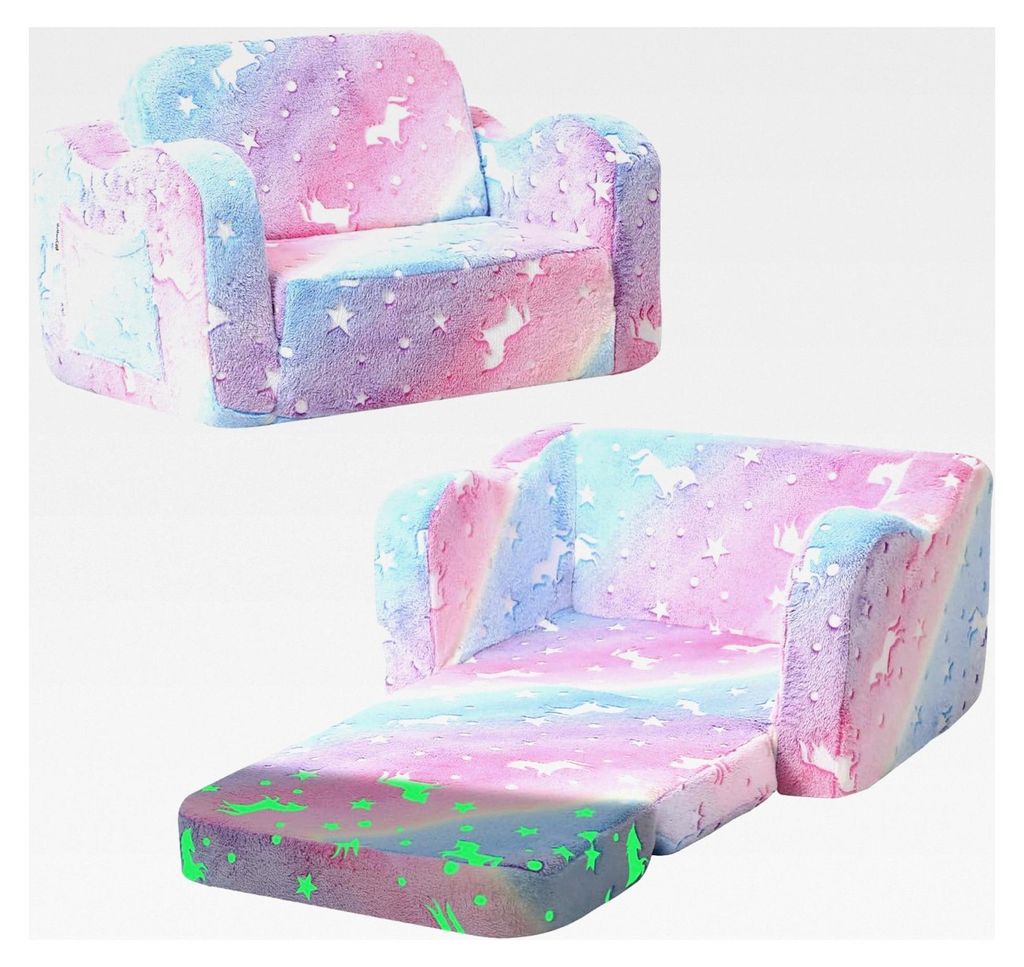 Ausklappbares Kindersofa, 2-in-1 Kleinkinder Schlafsofa, Kindersessel mit Schlaffunktion, Mini Couch für Kuschelecke im Kinderzimmer, Spielsofa f...