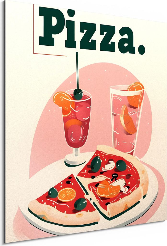 DEQORI Alu-Dibond Bild Weiß 50x50 cm 'Pizza-Genuss' Wandbild Metall dünn Design