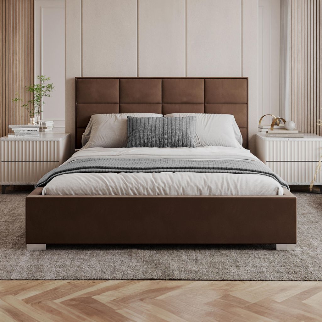 FDM Bett APOLLO Trinity 120x200 cm Polsterbett mit Lattenrost aus Metall Bettkasten Stauraumbett Samt braun