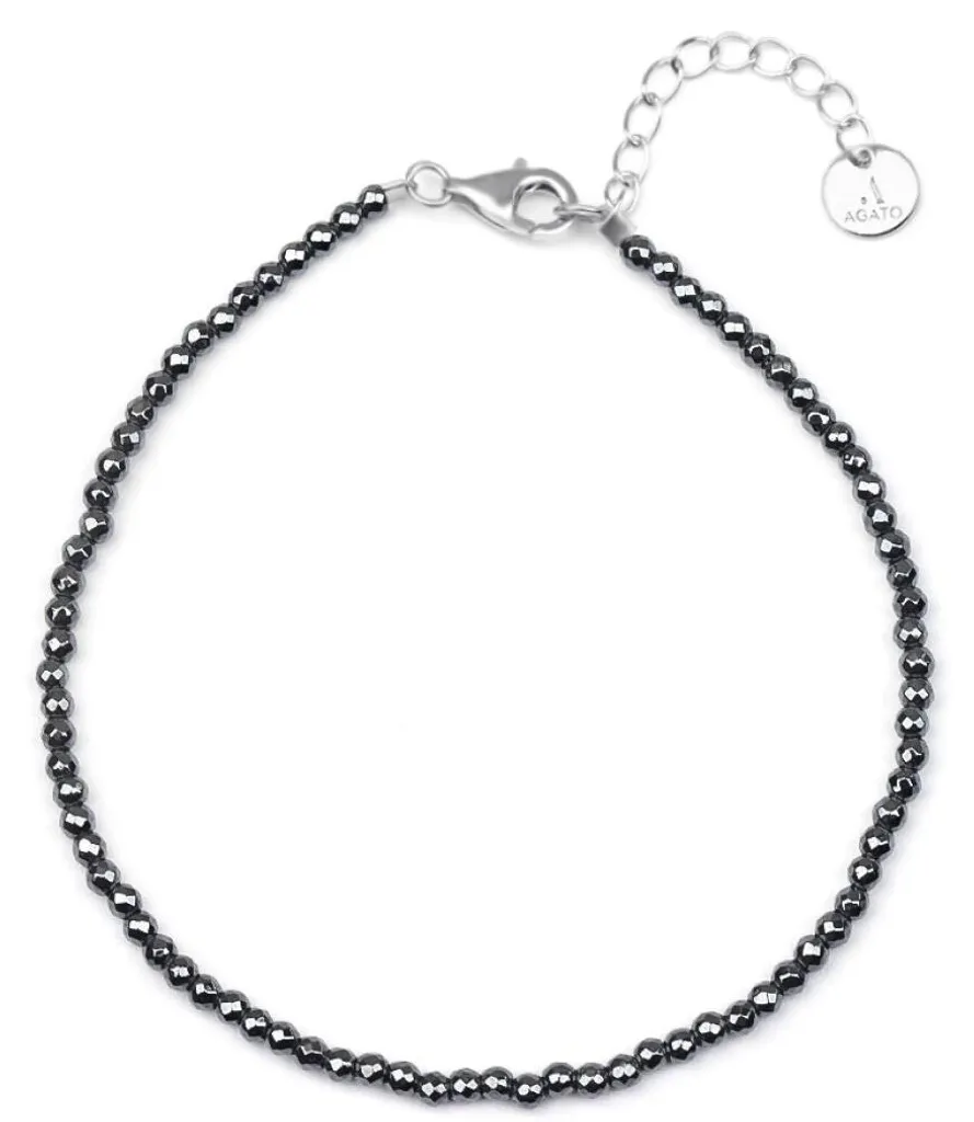 Bracelet perles hématite polies - Éclat métallique et confort durable