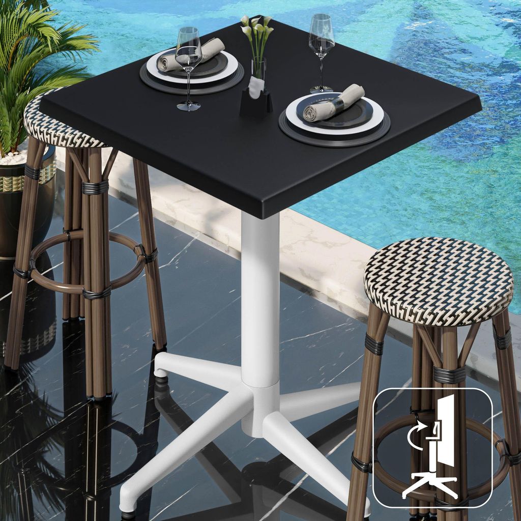 WAP | Bistro Außen Stehtisch | B:T:H 70 x 70 x 109 cm | Schwarz / Weiß | Quadratisch | Klappbar | Bistro Stehtisch Gastro Tisch