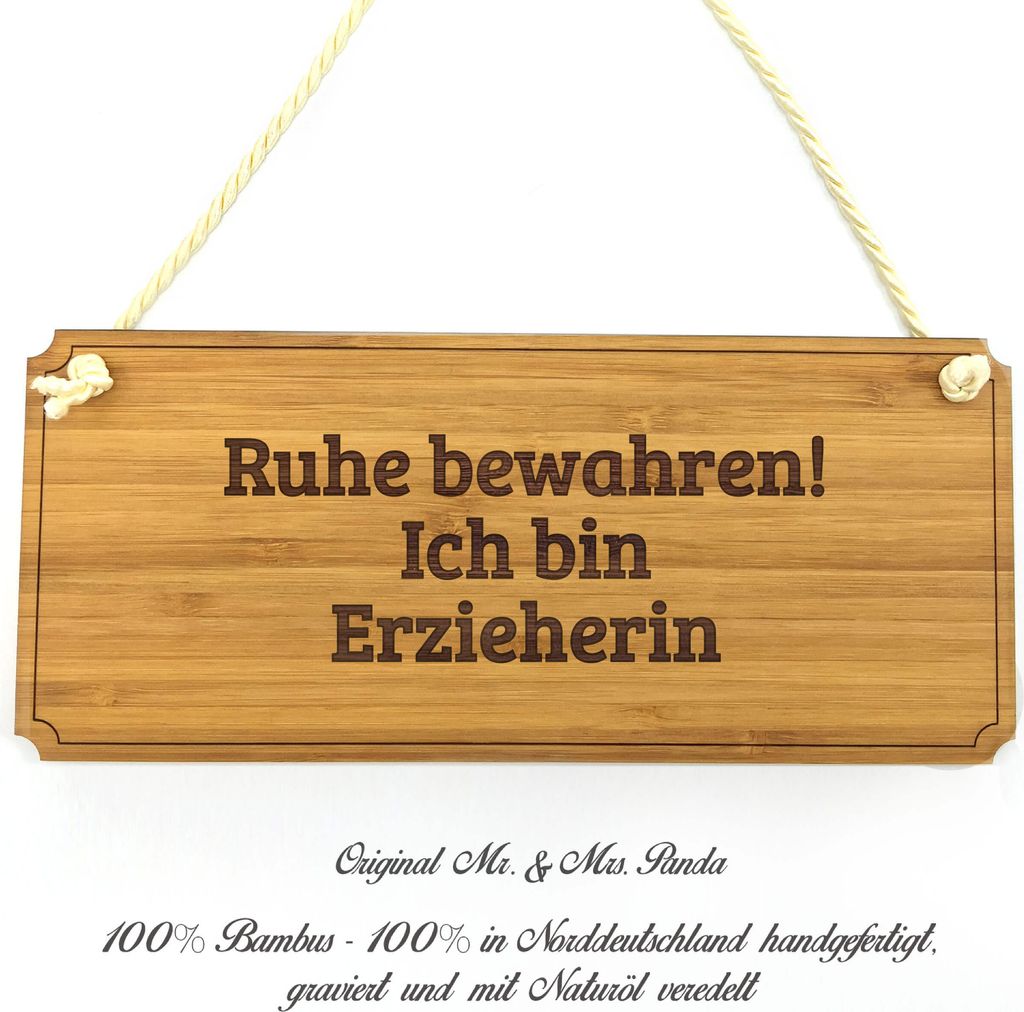 Mr. & Mrs. Panda Firmenschild Erzieherin - Geschenk, Shabby, Landhaus, Werbeschild, Geschenkidee, Rente, Graviert, Türschild, Holz, Holzschild, We...