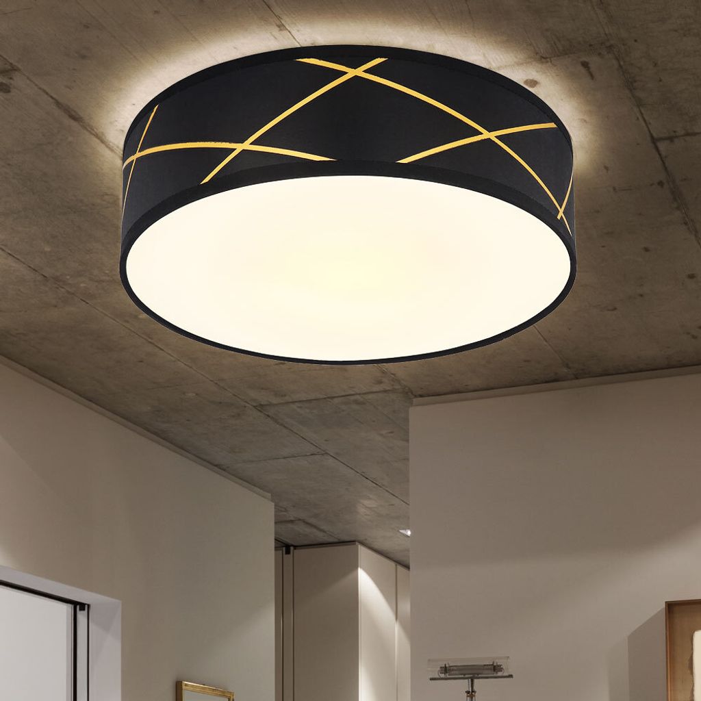 LED Deckenleuchte, schwarz, rund, goldfarben, 40 cm Produktbild 