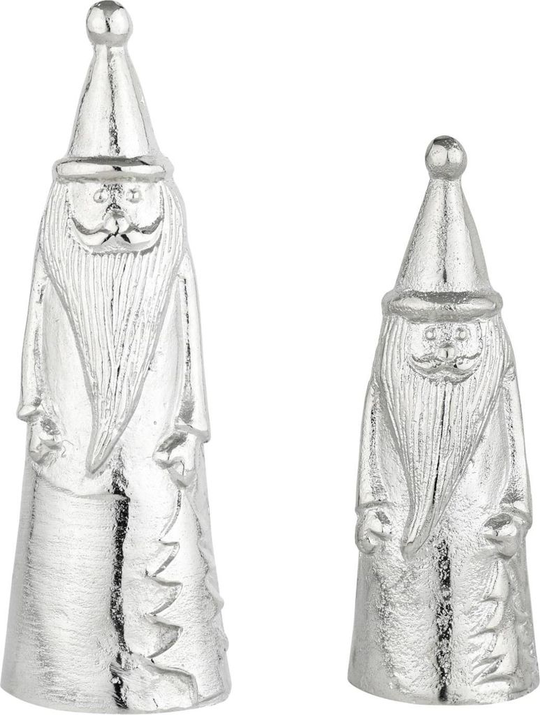 Marrakesch 2er Set Weihnachtsdeko Santa groß 27 & 19 cm | Dekofigur Weihnachtsmann aus Alu in Silber | Moderner Nikolaus Aufsteller für Tisch Reg...