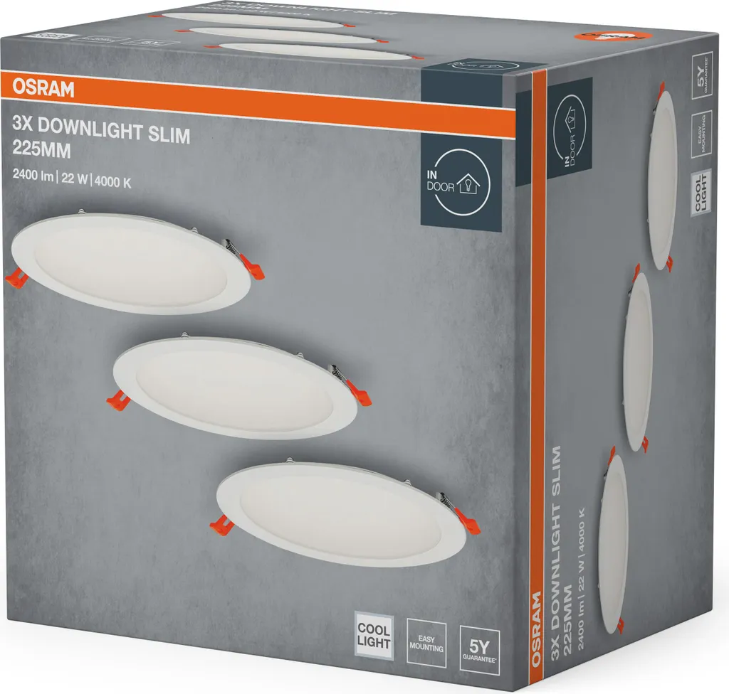 Solution éclairage puissant LED 22W pour grand espace, set 3 spots Slim