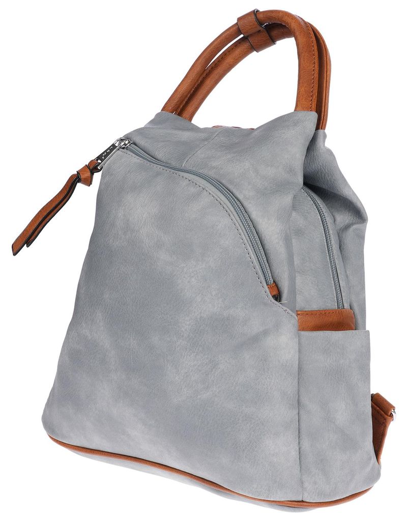 Großer Damen Rucksack Tasche Citybag Leder Optik Bodybag Schultertasche Shopper Blau-Braun