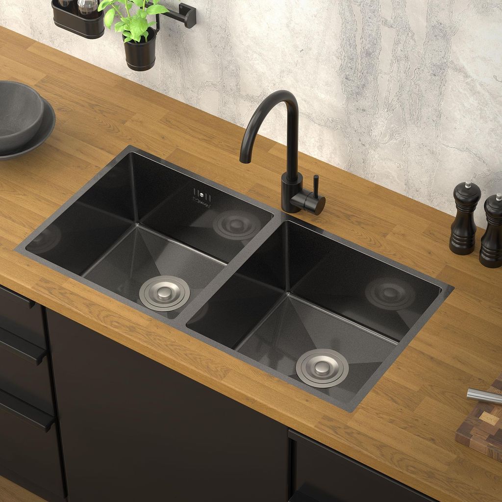 Zlewozmywak dwukomorowy ML-Design z zestawem Zdjęcie produktu 
