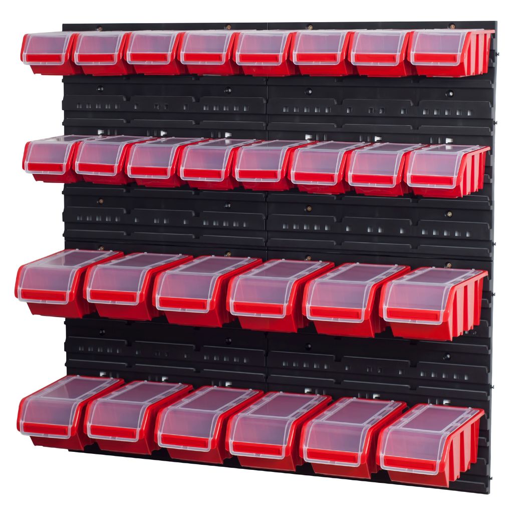 Stapelboxen Set 4 x Wandregal  Lagersystem + 28 Boxen  rot Produktbild 