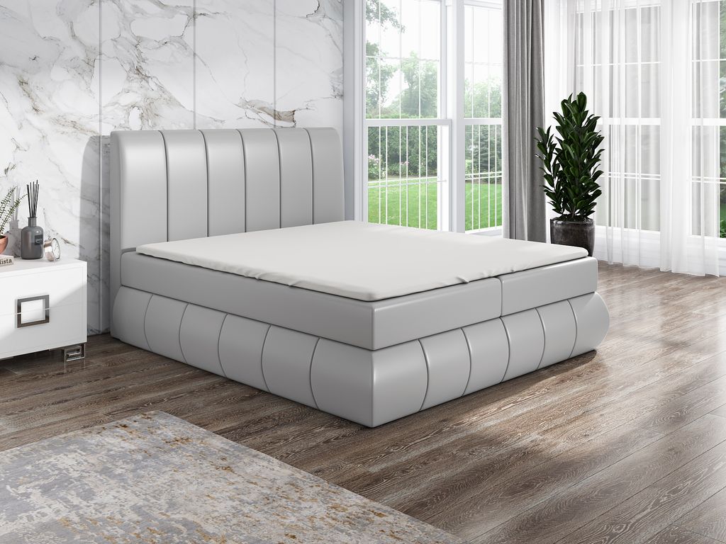 Boxspringbett KAND 200 x 200 mit 2 Bettkästen, Bonell-Matratze und Topper. Farbe: Grau