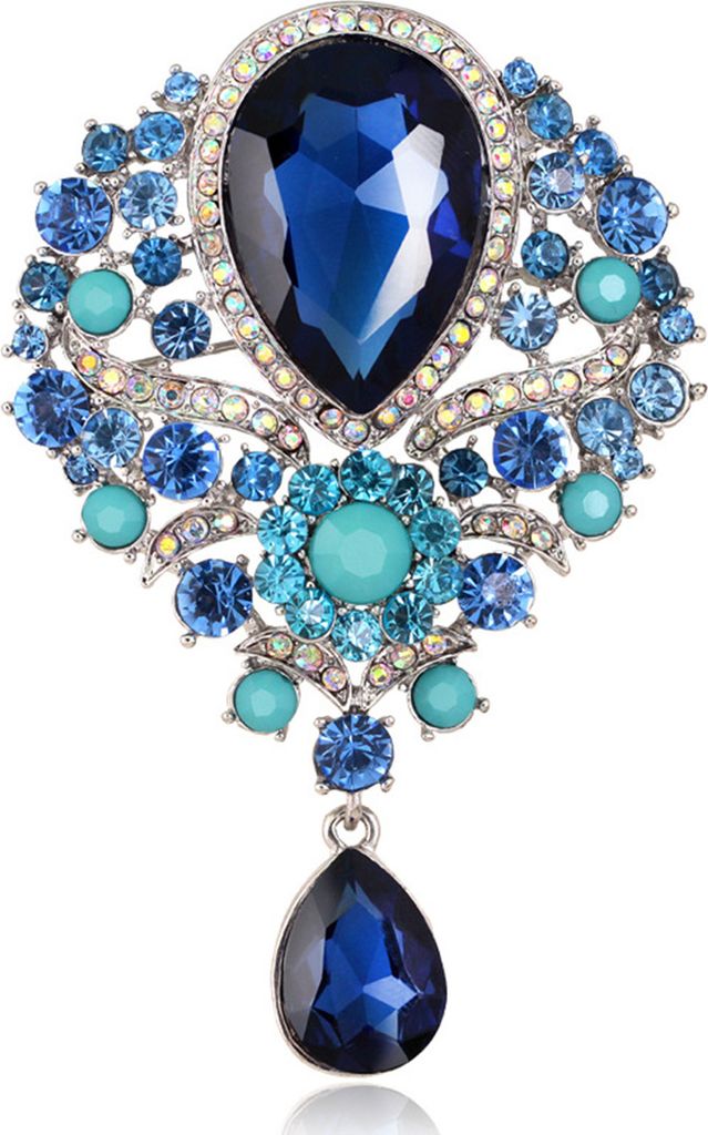 Glas Strass Wassertropfen Form Brosche Pin Galvanisierte Langlebige Party Schmuck Brosche Kleidung Dekor-Blau