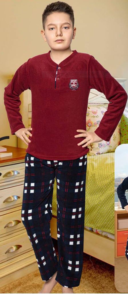 Kinder Jungen Pyjama POLAR Schlafanzug Rot 6 Jahr 2-Teiler Langer Warmer Nachtwäsche S-49