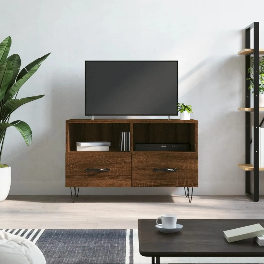 Support TV 80 cm brun chêne pour salon et chambre - Design compact