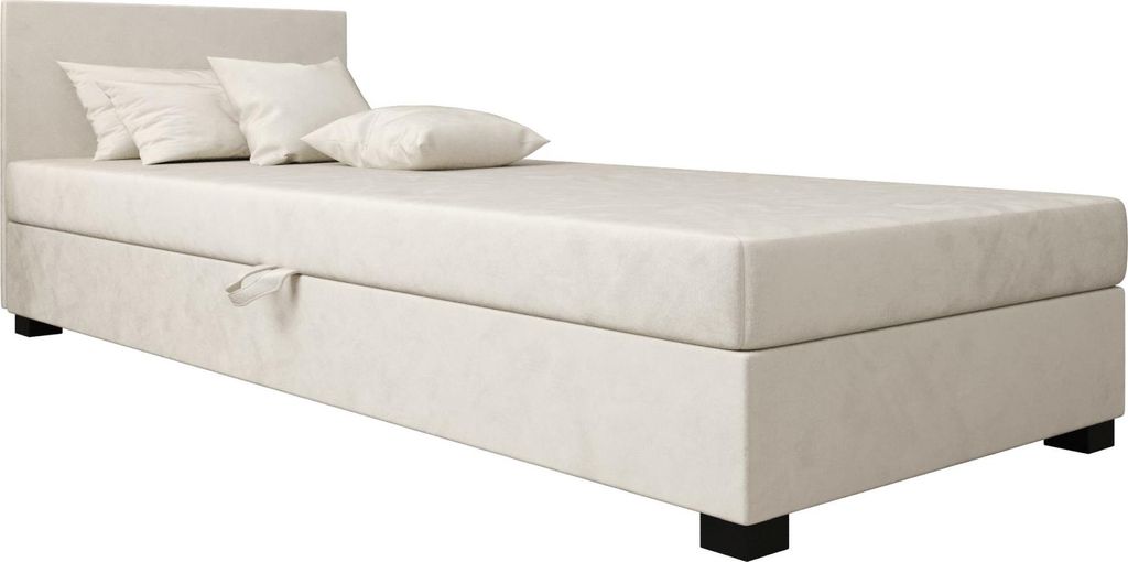AURA SOFA Boxspringbett TILIA 120x195 Komplett-Set mit Bonell Matratze, Polsterbett mit Bettkästen - Hellbeige, MONOLITH 02